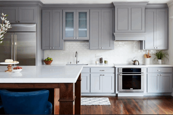 Light Gray Refinished Kitchen Cabinets - Our Work