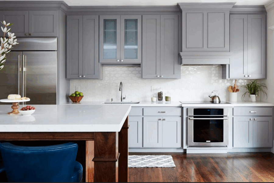 Light Gray Refinished Kitchen Cabinets - Our Work