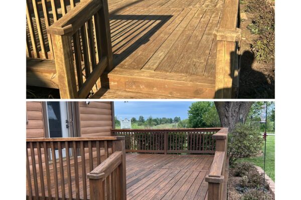 Wood deck before and after staining and sealing